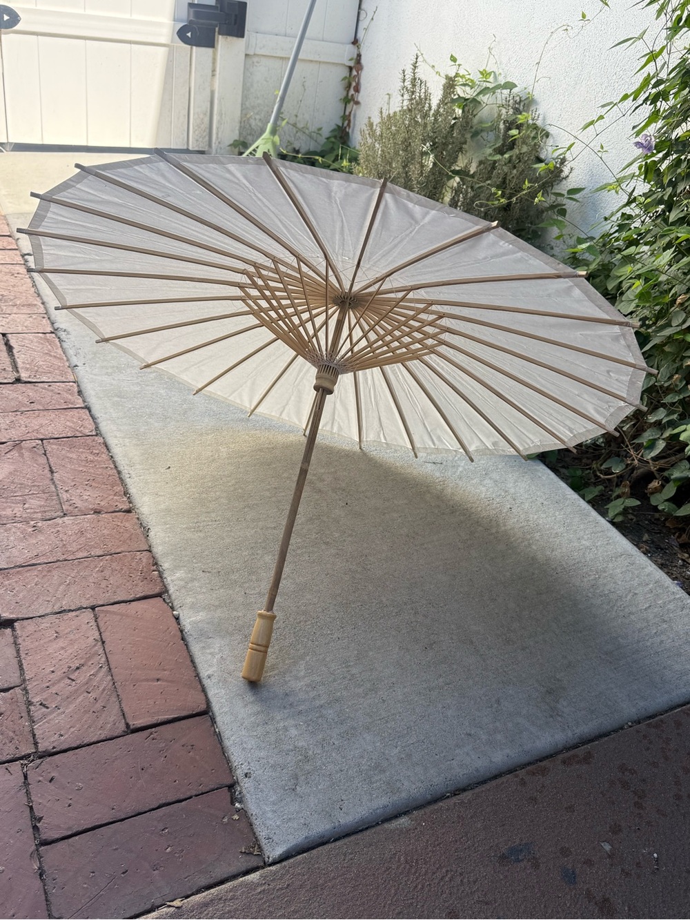 White Paper Parasol Umbrella w/ Bamboo Handle & Frame